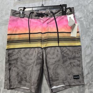 NWT Hurley Boardshorts Swim Trunks Mens 28 Stretch Quick Dry Pockets Sunrise